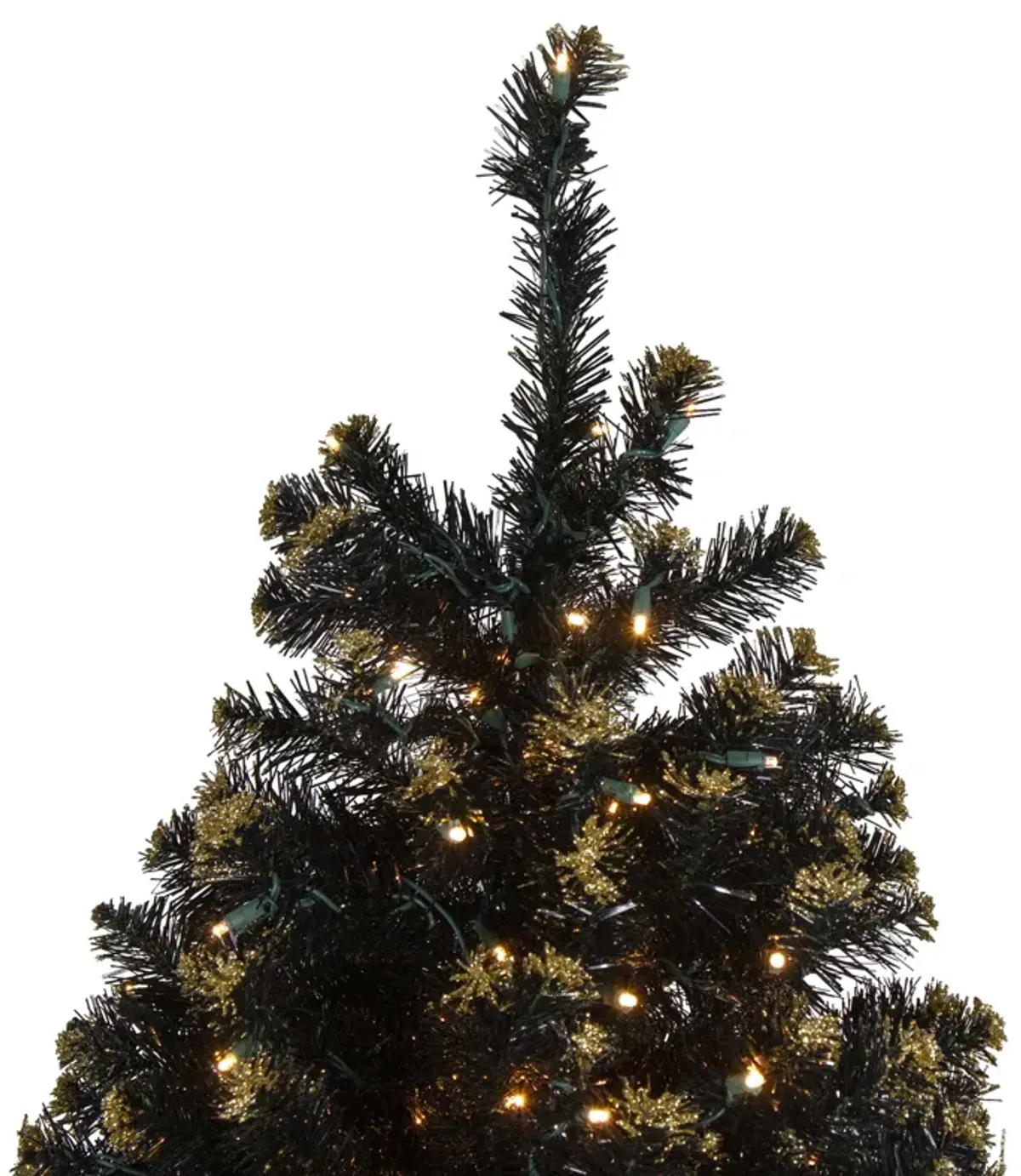 Pre-Lit LED Black Crystal Pine with Gold Glitter Artificial Christmas Tree - 7.5 ft Clear Lights