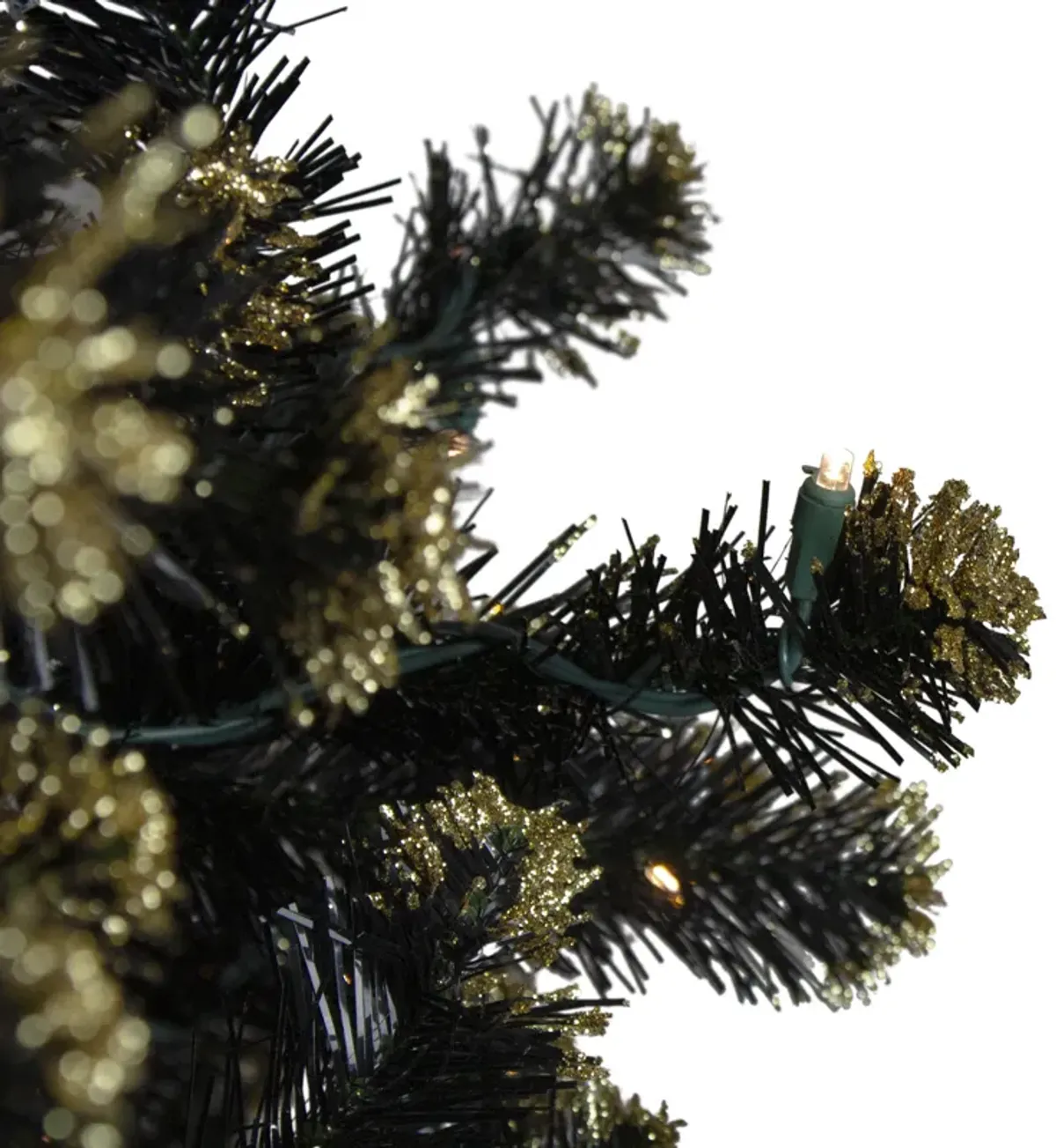 Pre-Lit LED Black Crystal Pine with Gold Glitter Artificial Christmas Tree - 7.5 ft Clear Lights