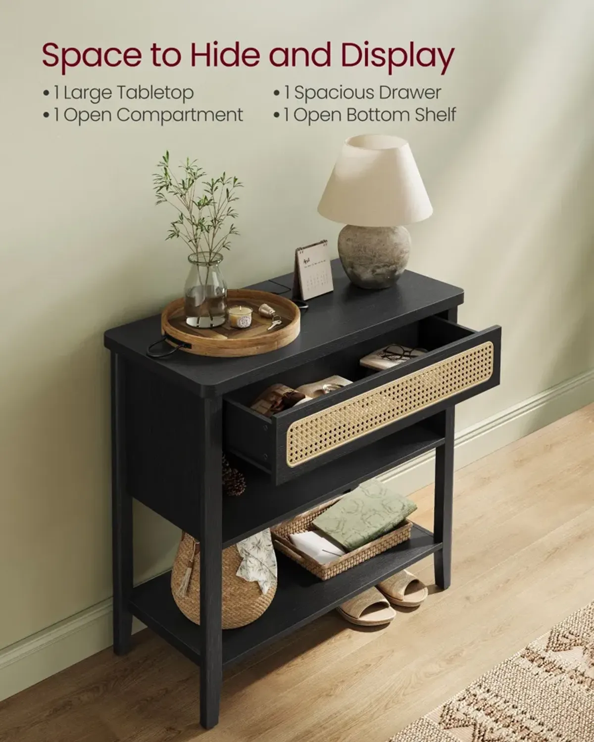 Console Table with Built-In Power Outlets – Modern Entryway Charging Station