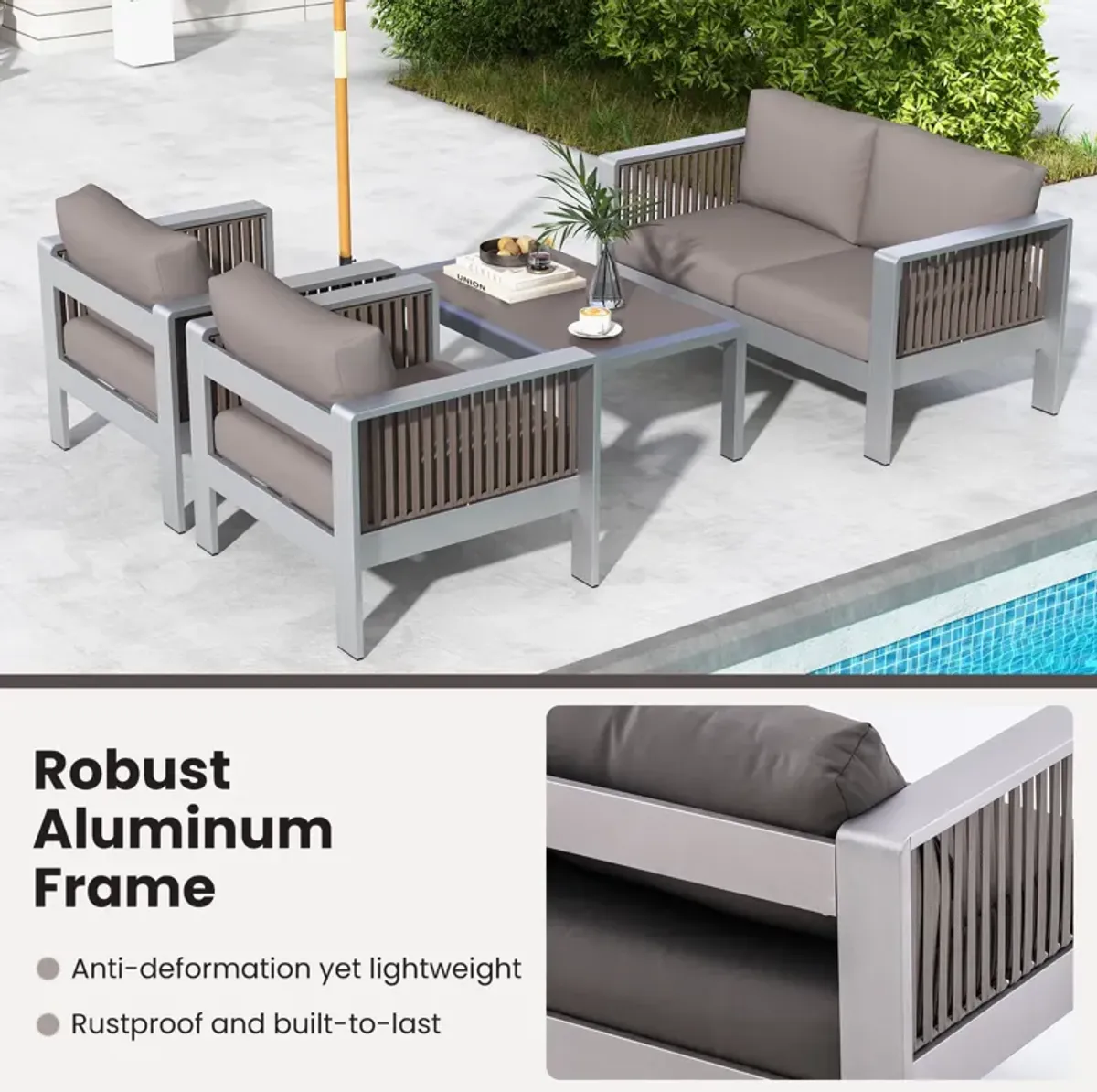 Patio Aluminum Loveseat Sofa Outdoor Furniture Set with Thick Back and Seat Cushions