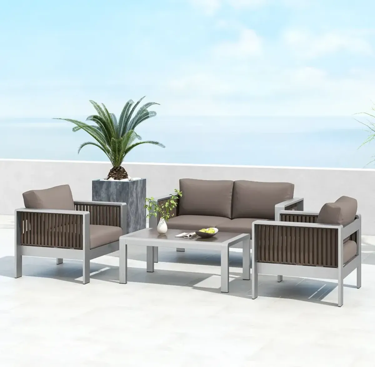 Patio Aluminum Loveseat Sofa Outdoor Furniture Set with Thick Back and Seat Cushions