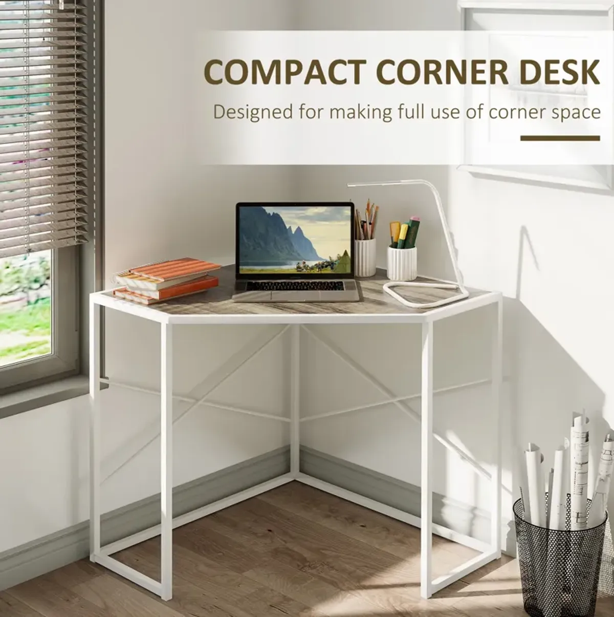 White Corner Workstation: Computer Desk with Steel Frame