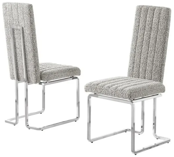 Best Quality Furniture Rich Gray Boucle Fabric Silver Chrome Base Back Rest Dining Chairs (Set Of 2)