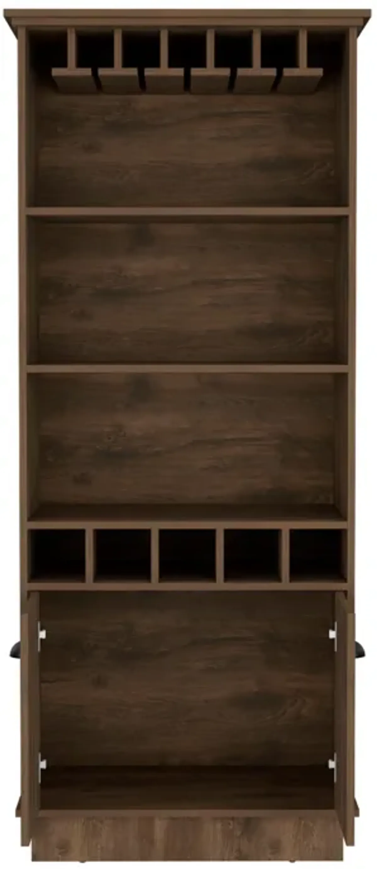 DEPOT E-SHOP Elon Bar Cabinet with Wine Rack  70"H, Upper Glass Cabinet, three Open Storage Shelves and One Cabinet,Dark Brown