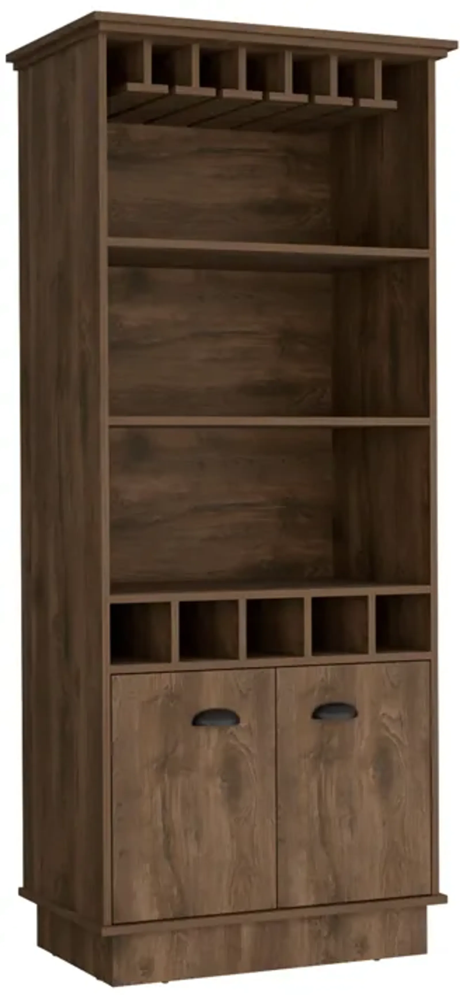 DEPOT E-SHOP Elon Bar Cabinet with Wine Rack  70"H, Upper Glass Cabinet, three Open Storage Shelves and One Cabinet,Dark Brown