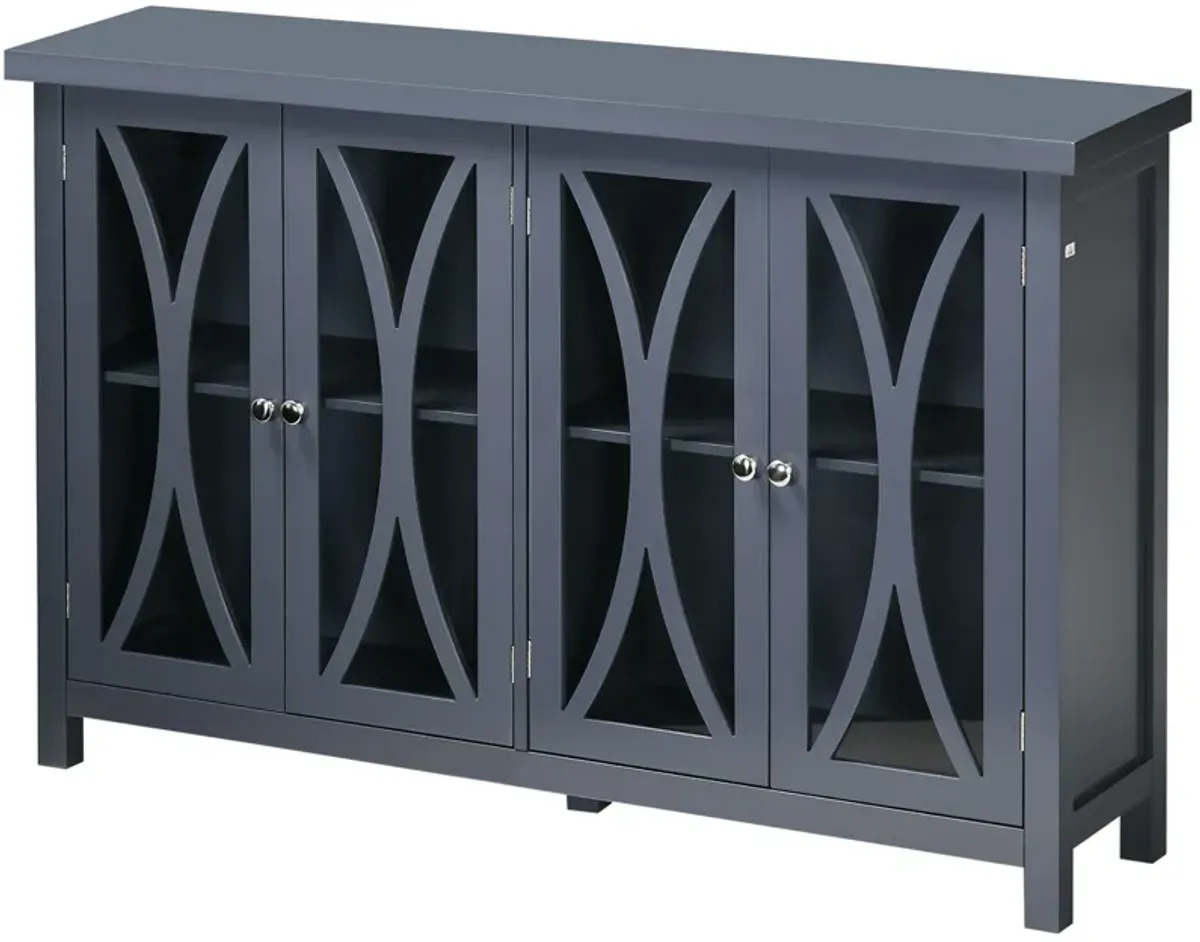 HOMCOM Sideboard, Buffet Cabinet with Adjustable Shelves, Credenza with 4 Glass Doors, Gray