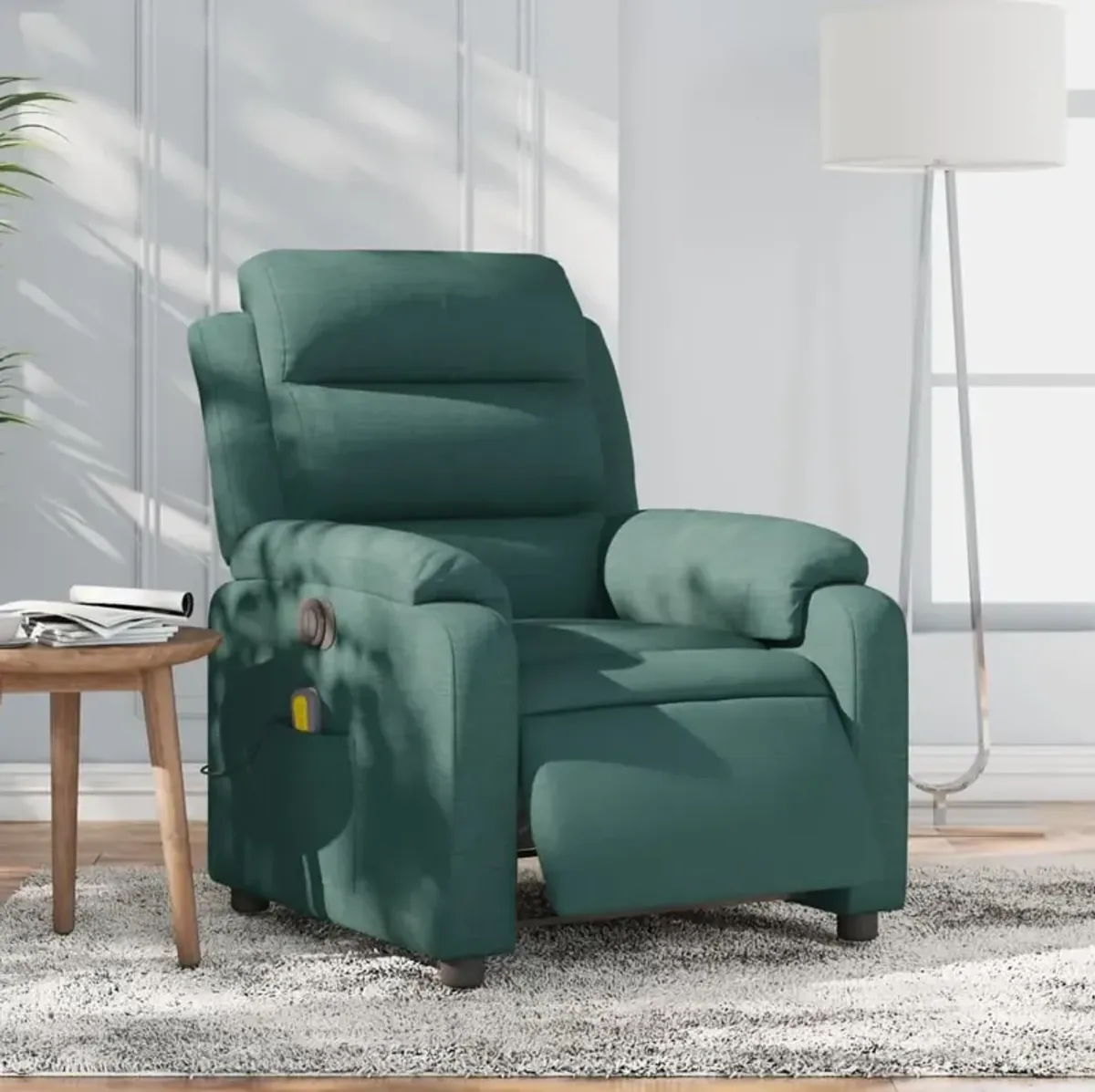 vidaXL Electric Massage Recliner Chair Dark Green Fabric