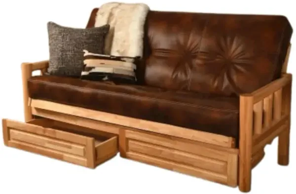 Lodge Frame-Natural Finish-Oregon Trail Saddle Mattress-Storage Drawers