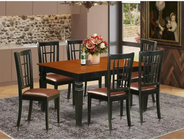 7 Pc Kitchen table set with a Kitchen Table and 6 Leather Dining Chairs in Black