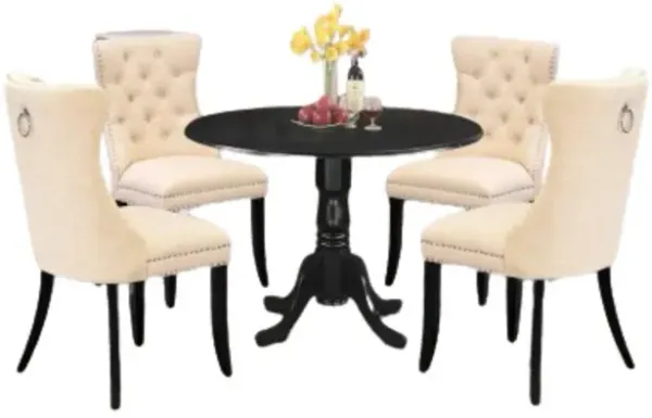 5 Piece Dining Table Set Contains a Round Kitchen Table with Dropleaf
