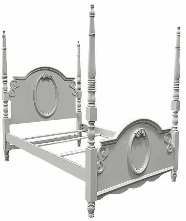 Auri Full Size Poster Bed, Arch Headboard, Classic Floral Motifs, Gray - Benzara