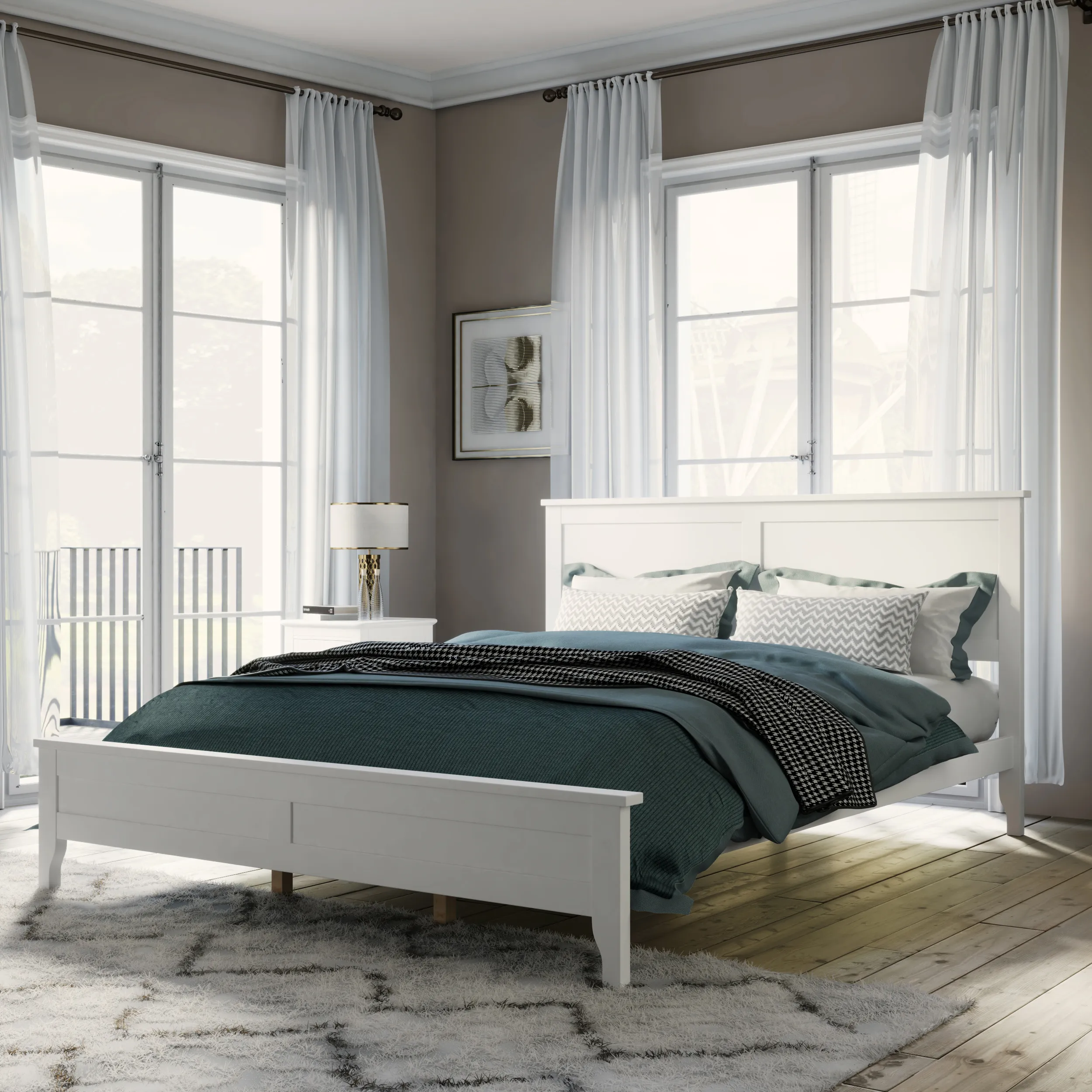 Merax Modern White Solid Wood Platform Bed