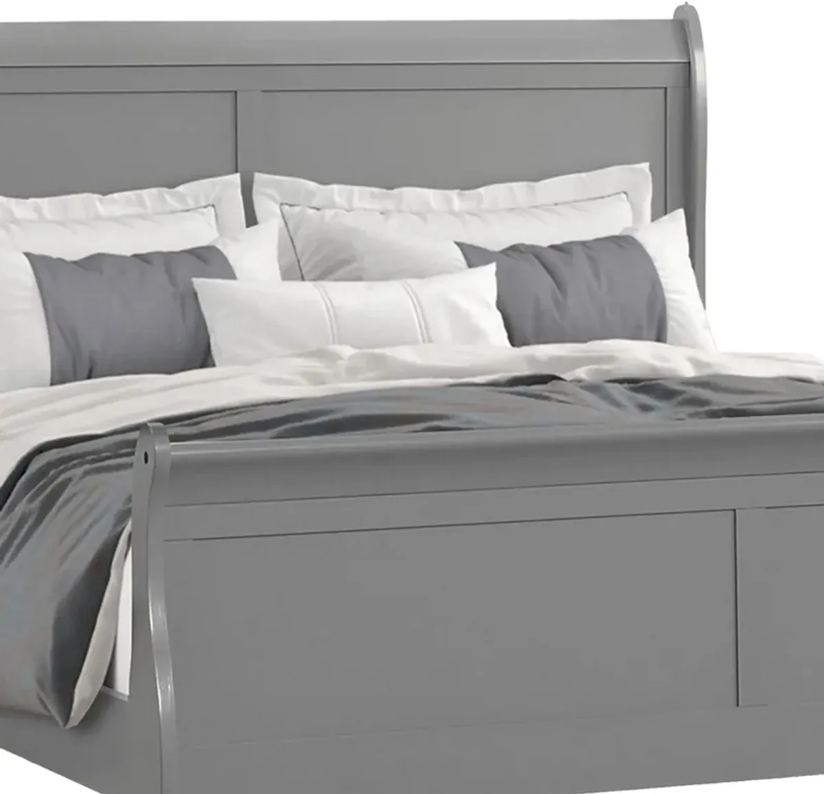 Ryla Queen Size Bed, Sleigh Panel Headboard, Classic Light Gray Solid Wood