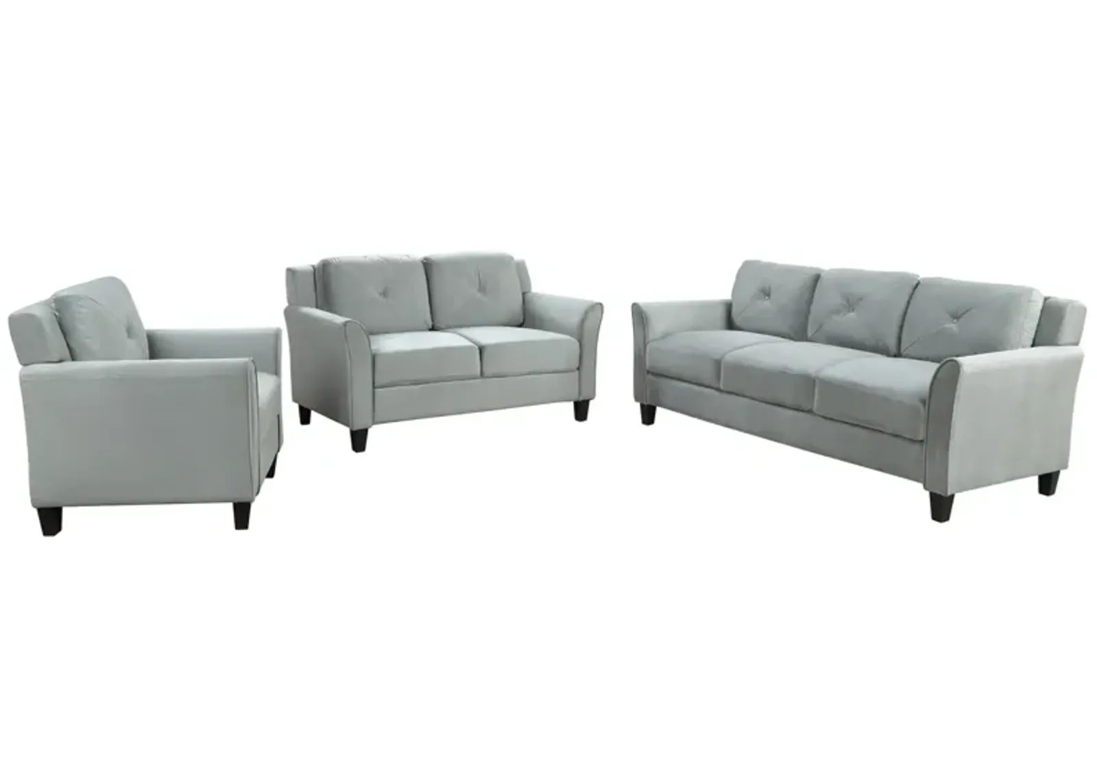 Button Tufted 3 Piece Chair Loveseat Sofa Set