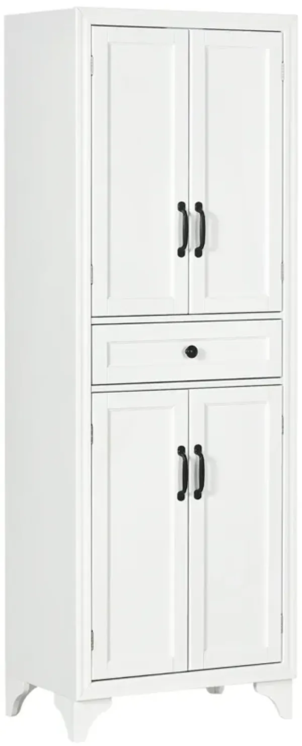 White Dining Storage: 67" Kitchen Pantry Cabinet with 4 Doors & Drawer