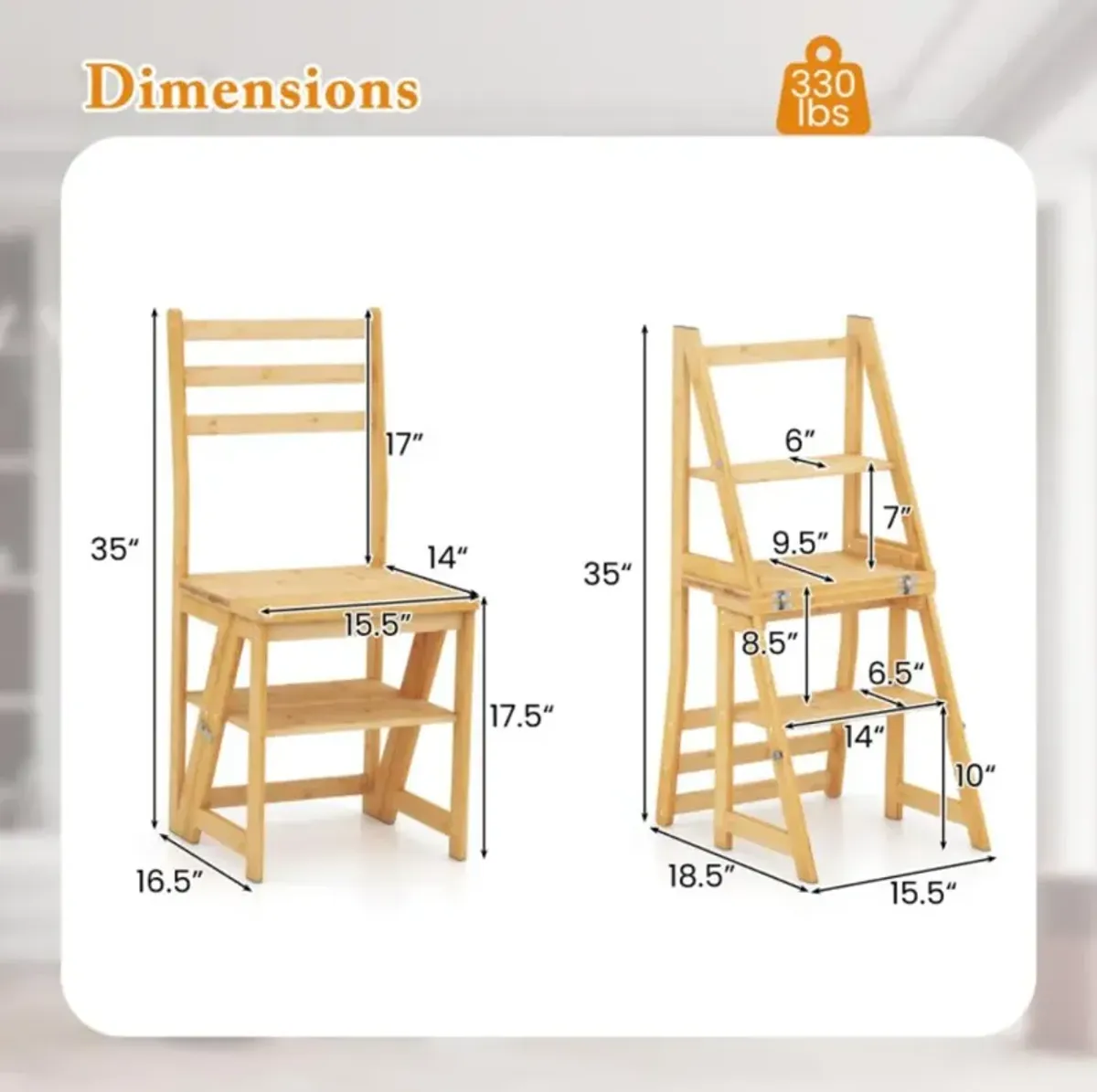 Hivvago Multifunctional 3-in-1 Ladder Chair Display Plant Stand for Library Kitchen Office