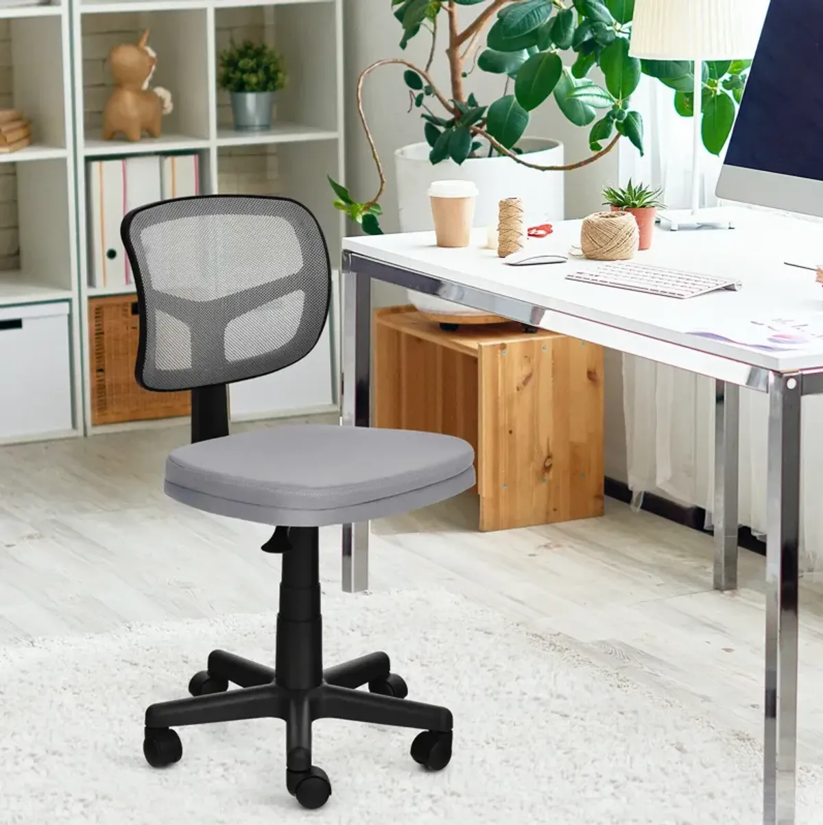 Armless Computer Chair with Height Adjustment and Breathable Mesh for Home Office