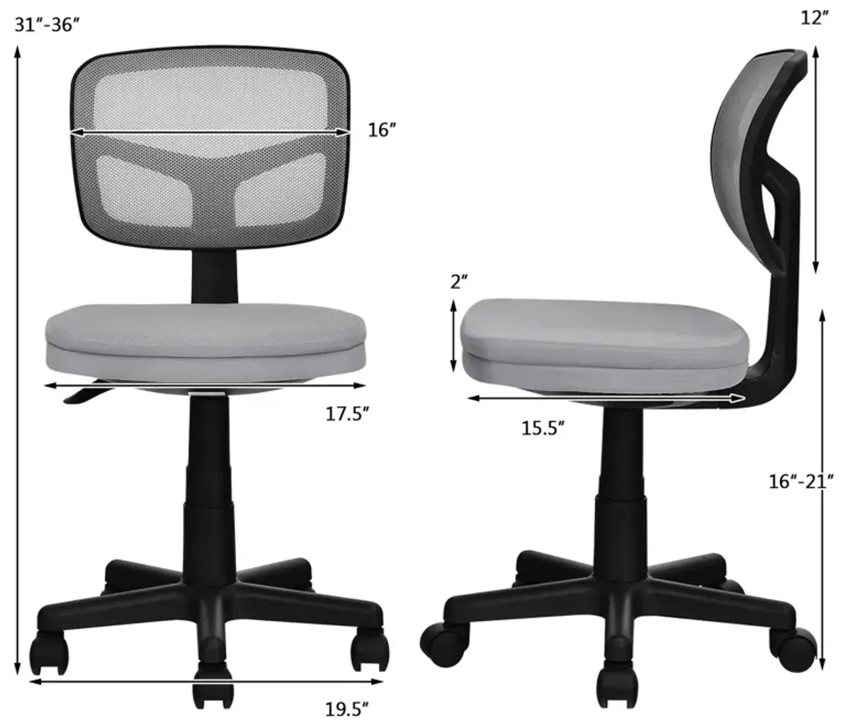 Armless Computer Chair with Height Adjustment and Breathable Mesh for Home Office