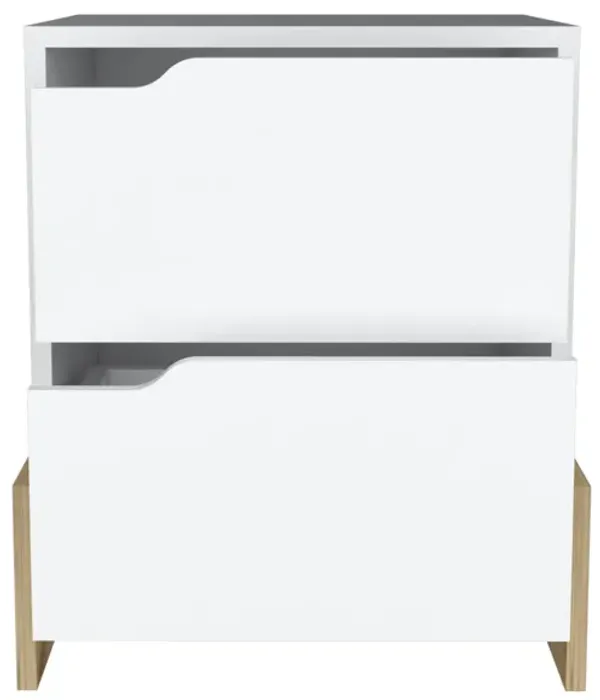 Wood-Style Nightstand with 2 Drawers – Faux Wood Bedside Table