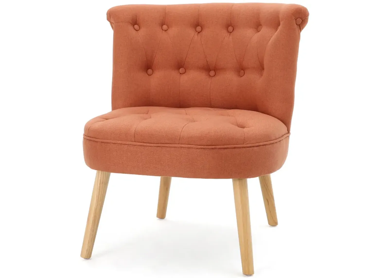 Liko Accent Club Chair, Tufted Cushioned Seat, Curved Back, Orange -Benzara