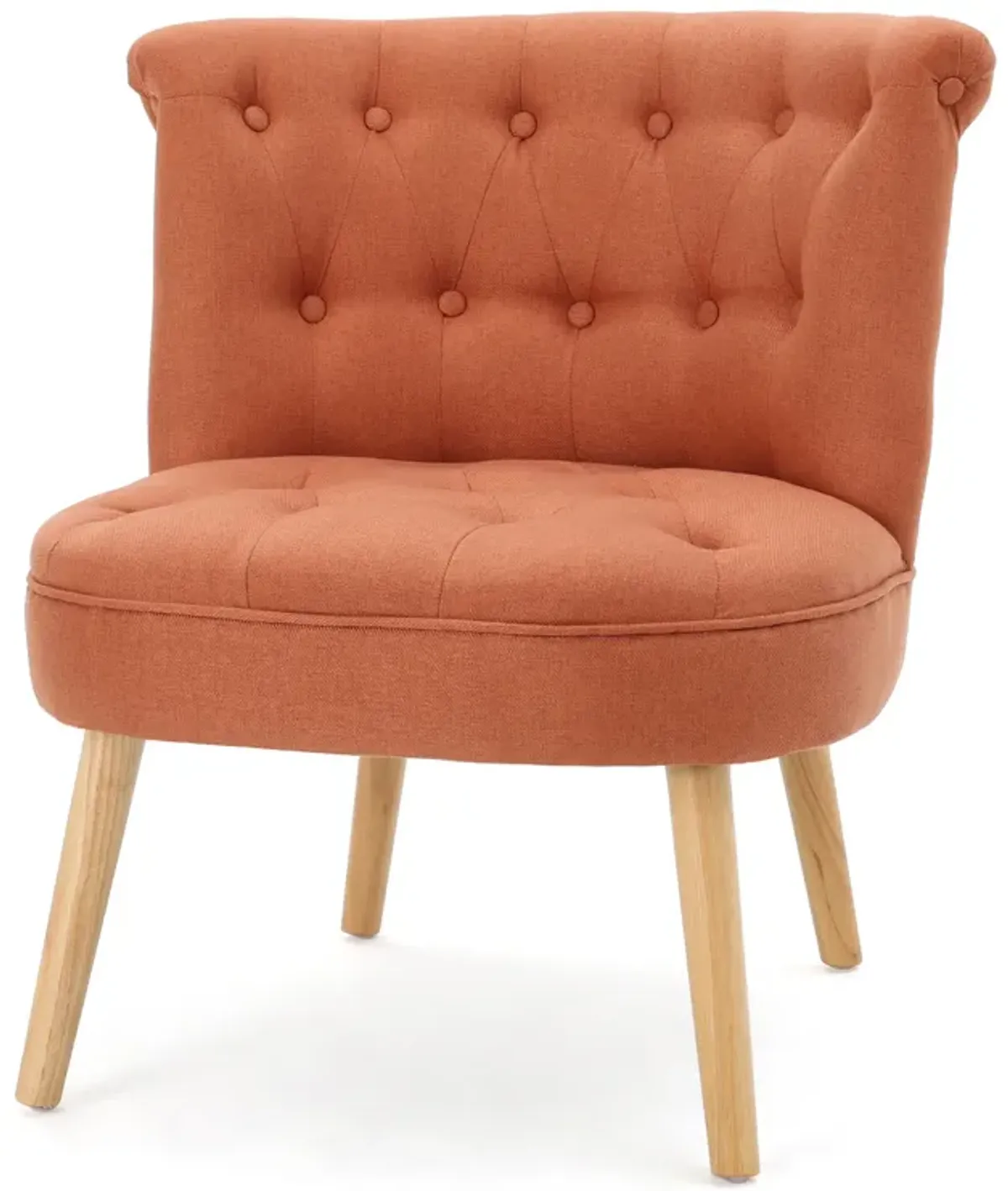 Liko Accent Club Chair, Tufted Cushioned Seat, Curved Back, Orange -Benzara