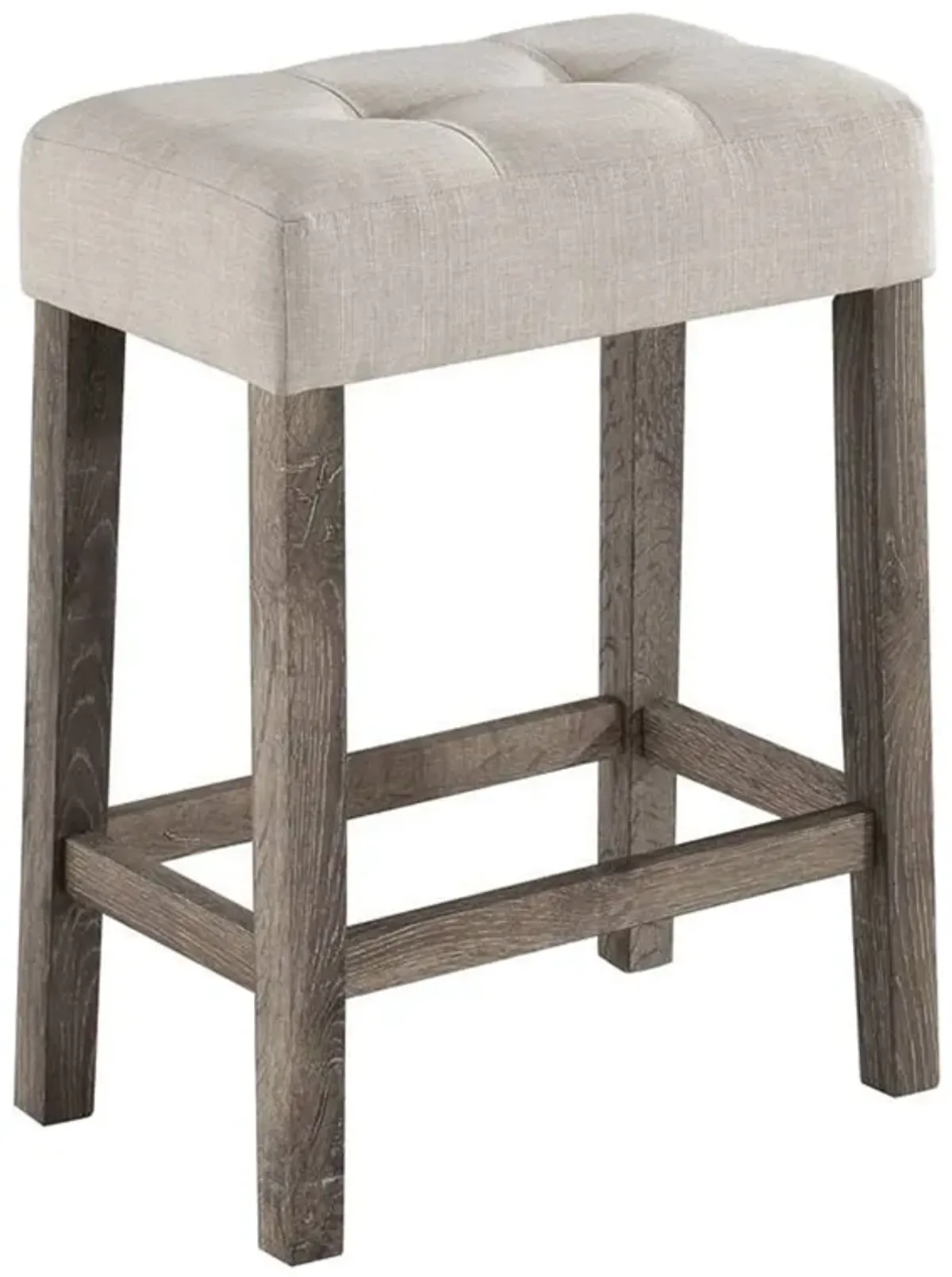 5 Piece Counter Height Table Set with 4 Stools, Beige Fabric, Gray Wood - Benzara