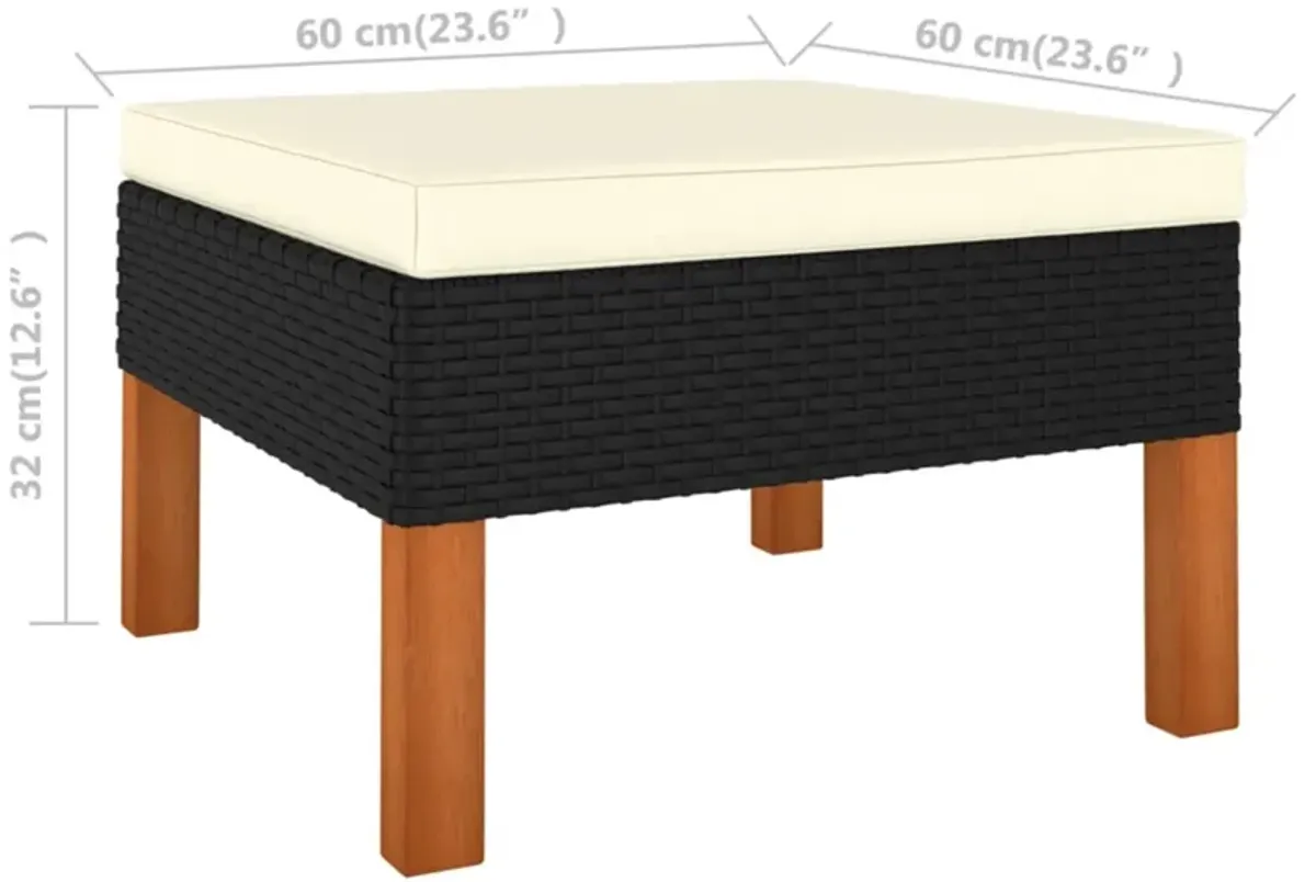 vidaXL Footstool Poly Rattan and Solid Eucalyptus Wood