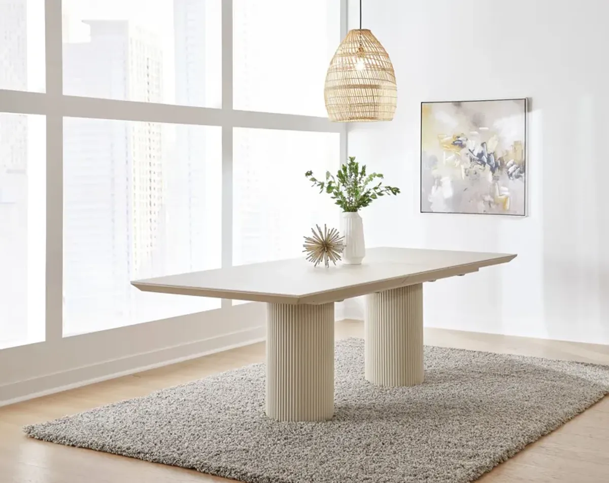 Cannon Stone Top Double Pedestal Extension Dining Table with Ivory Wood Base