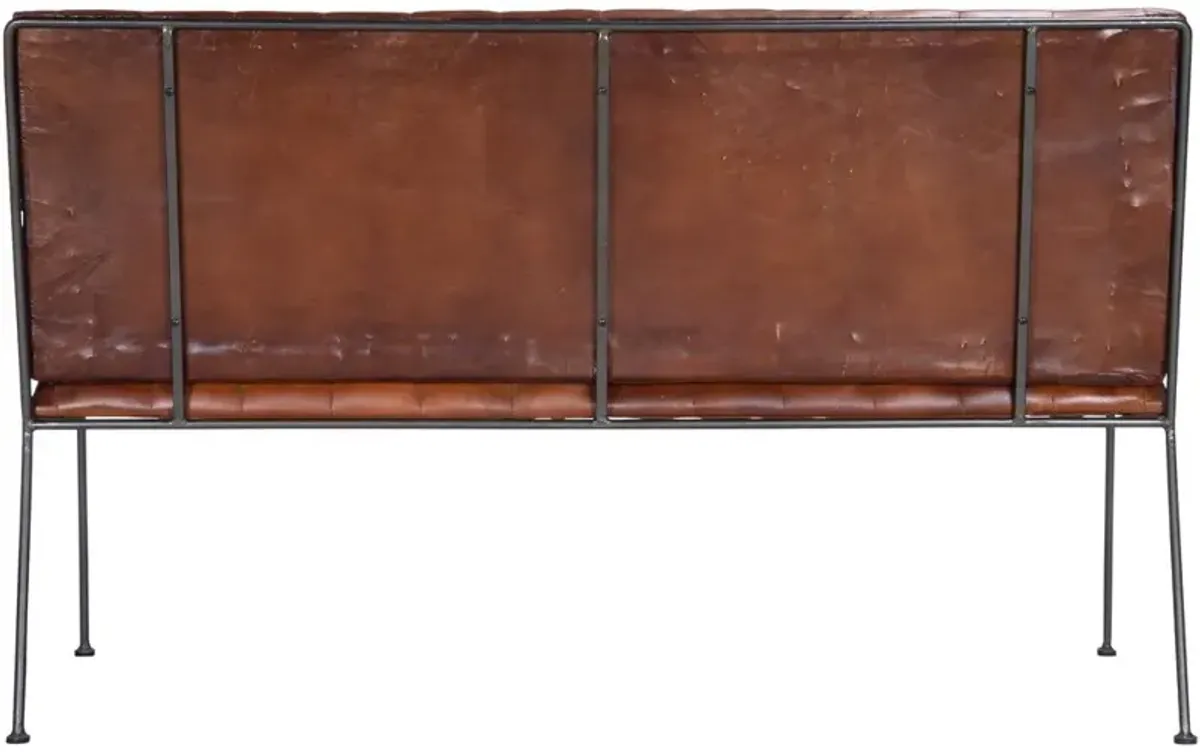 Rustic Leather and Metal Seating Bench, Belen Kox