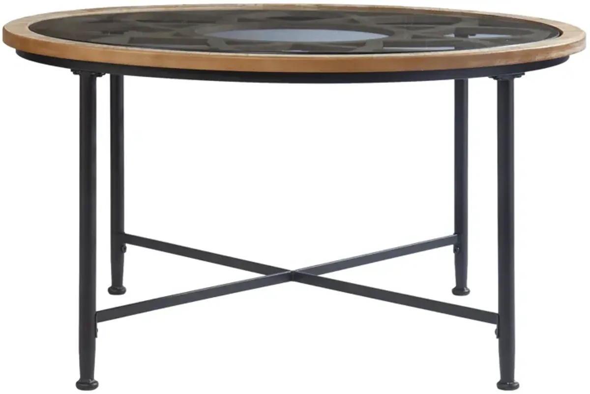 Hivvago 33" Floral Design Glass Top Round Coffee Table