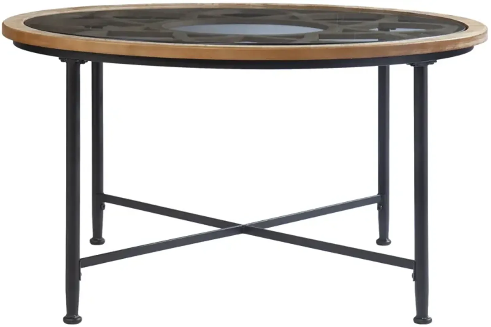 Hivvago 33" Floral Design Glass Top Round Coffee Table