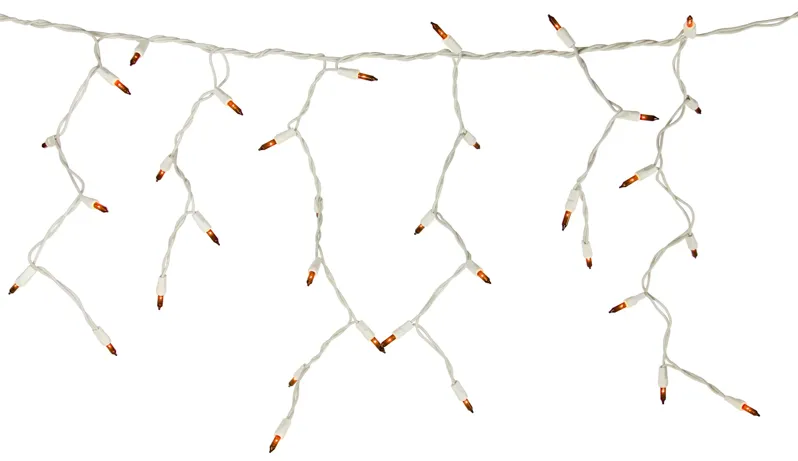 100 Count Orange Mini Icicle Christmas Lights - 3.5 ft White Wire