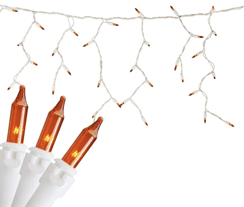 100 Count Orange Mini Icicle Christmas Lights - 3.5 ft White Wire