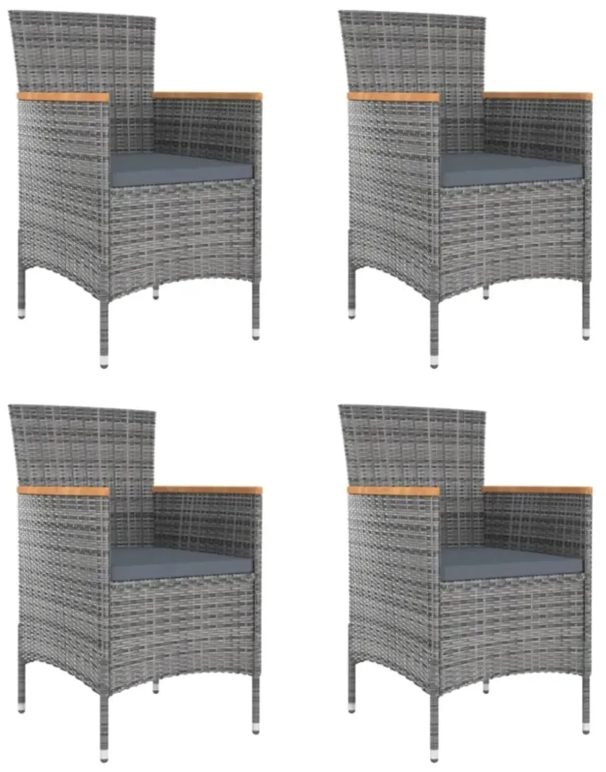 vidaXL Patio Dining Chairs 4 pcs Poly Rattan Gray