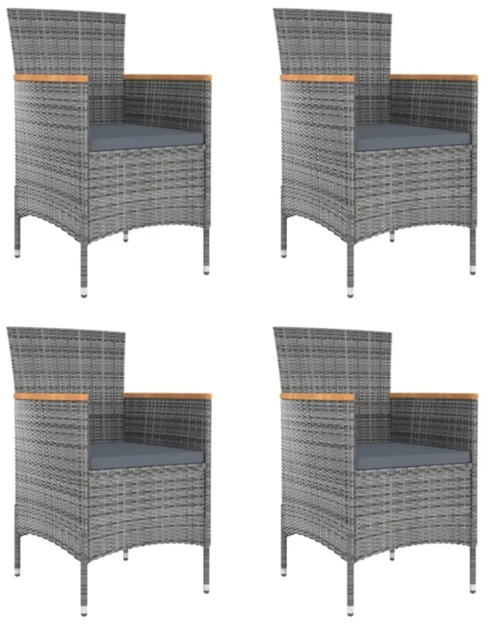 vidaXL Patio Dining Chairs 4 pcs Poly Rattan Gray