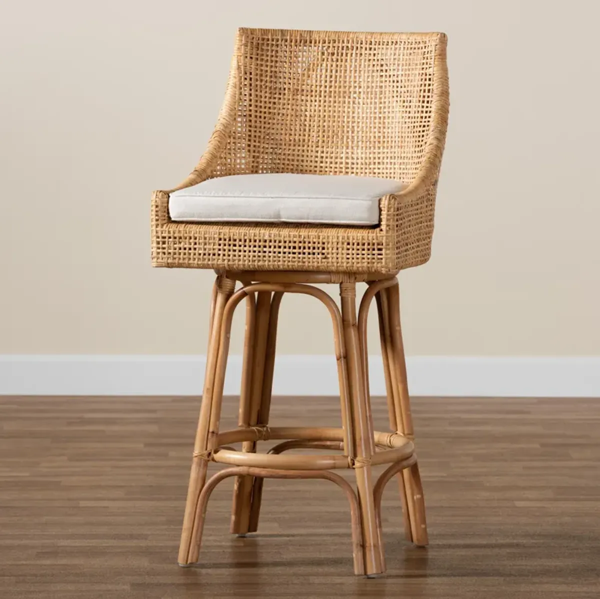 Baxton Studio Bella Modern Bohemian Natural Rattan Bar Stool