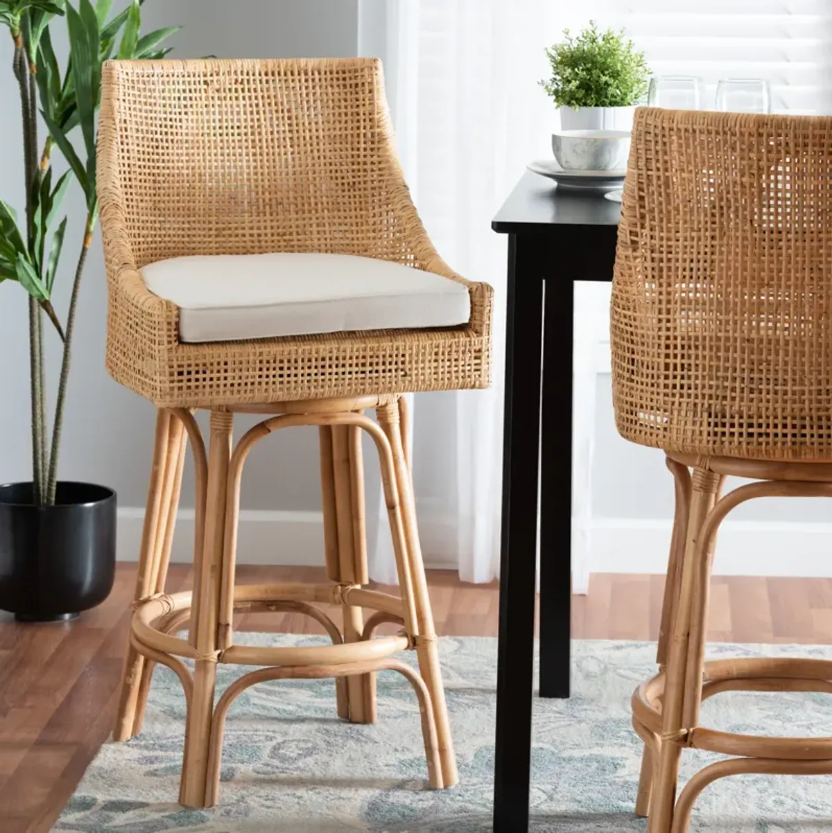 Baxton Studio Bella Modern Bohemian Natural Rattan Bar Stool