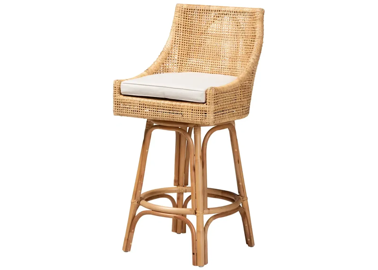 Baxton Studio Bella Modern Bohemian Natural Rattan Bar Stool