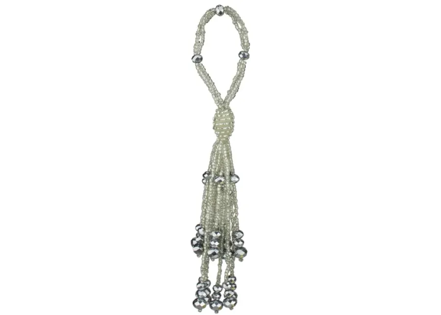 6.5" White and Silver Beaded Ball with Tassels Christmas Ornament