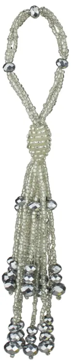 6.5" White and Silver Beaded Ball with Tassels Christmas Ornament