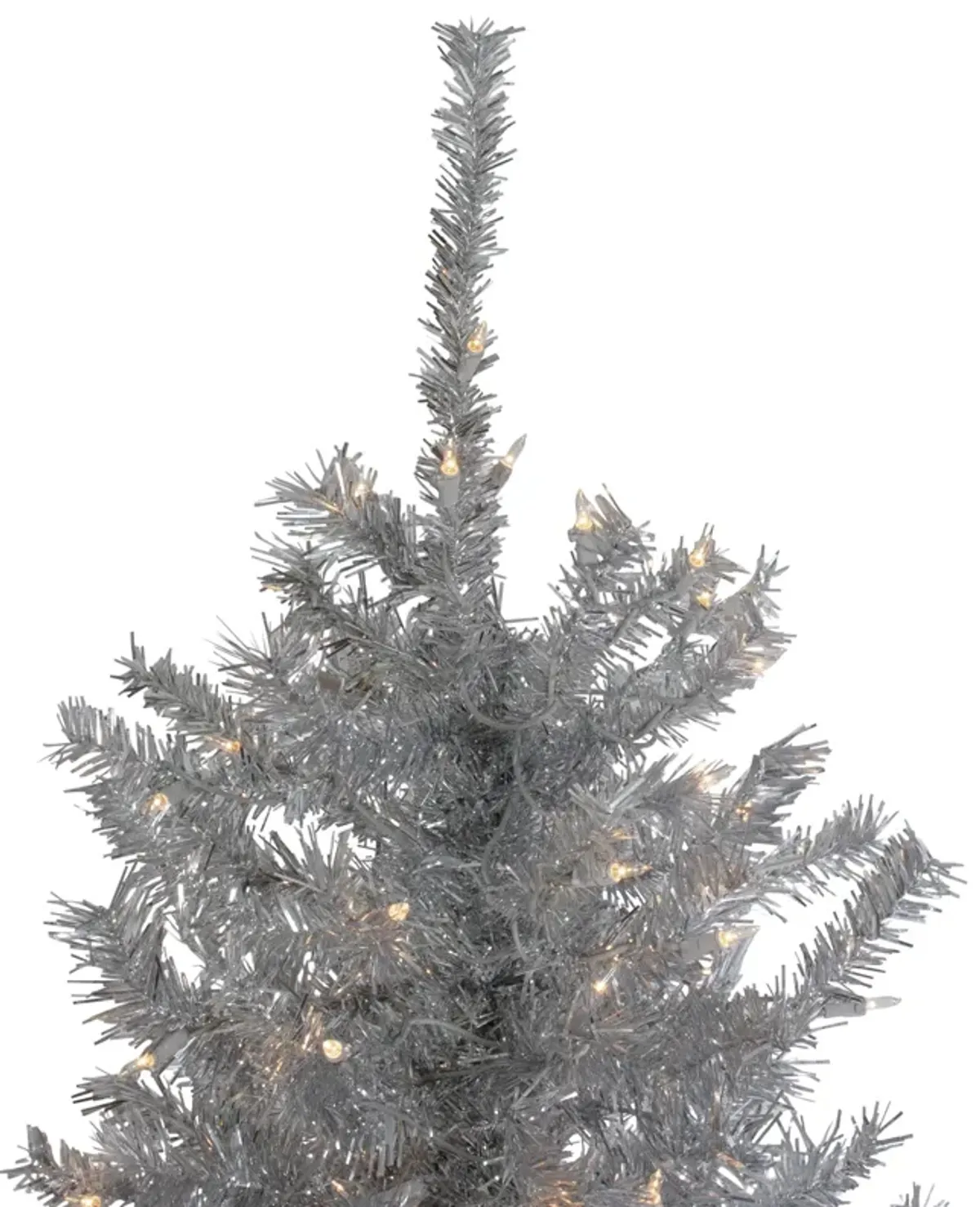 6.5' Pre-Lit Silver Tinsel Pine Slim Artificial Christmas Tree - Clear Lights