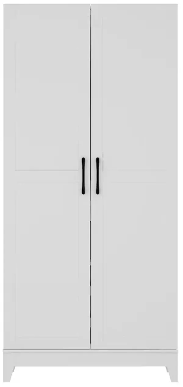 White Wood 31.5 in. W Buffet Kitchen Wine Cabinet With Double Doors, Pull-out Wine Rack, Drawers