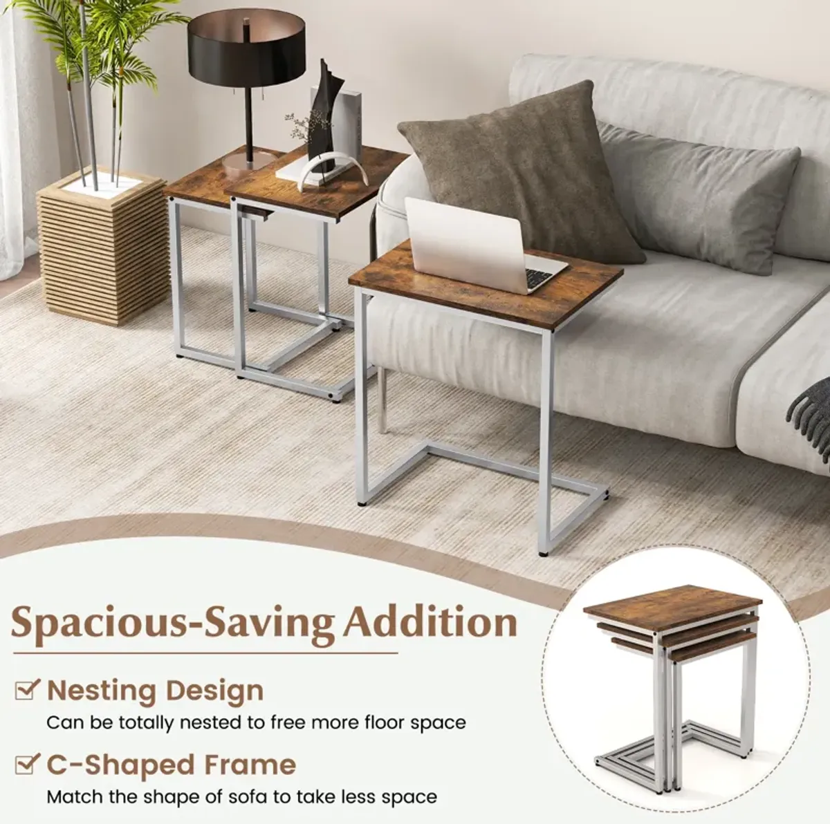 3 Pieces Multifunctional Coffee End Table Set