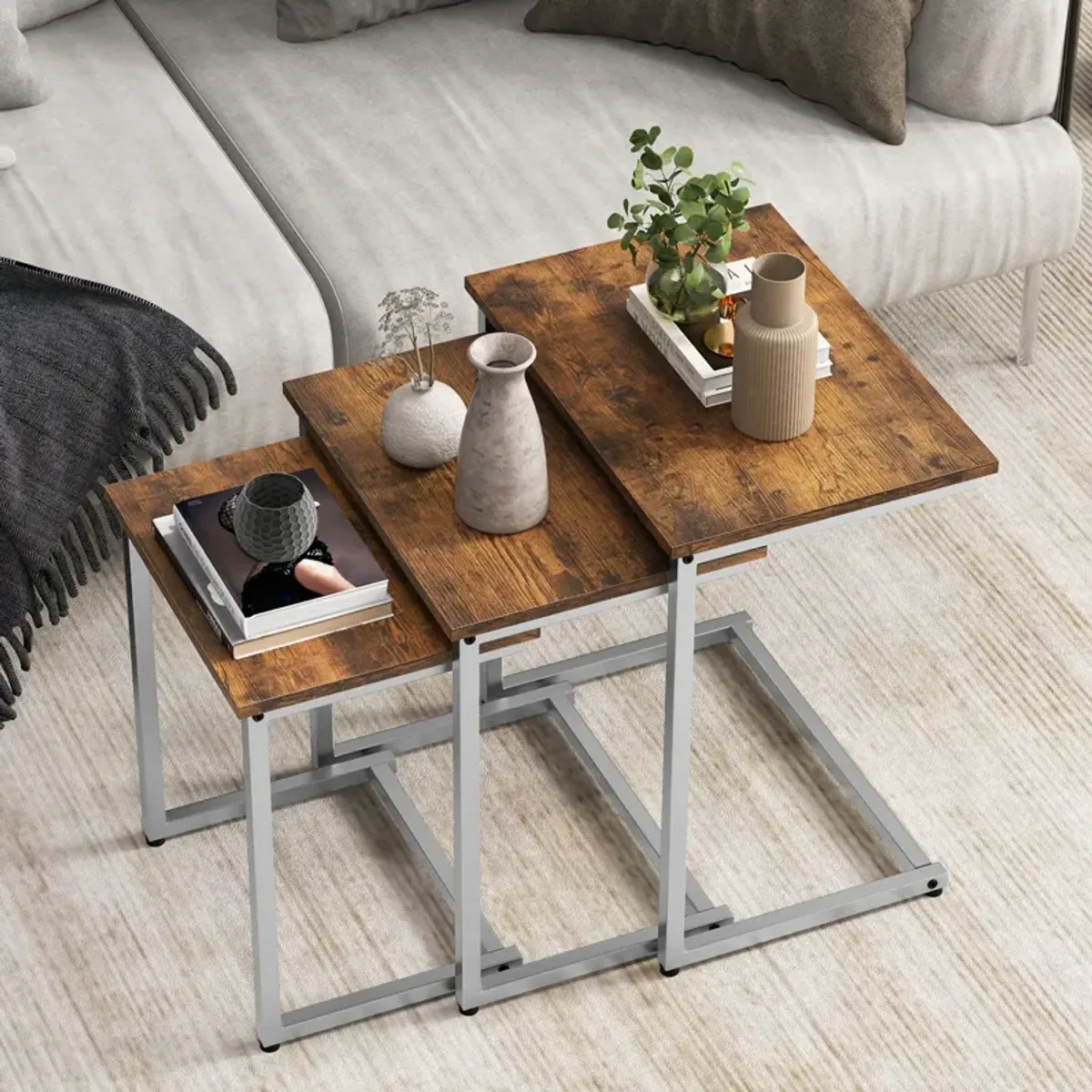 3 Pieces Multifunctional Coffee End Table Set