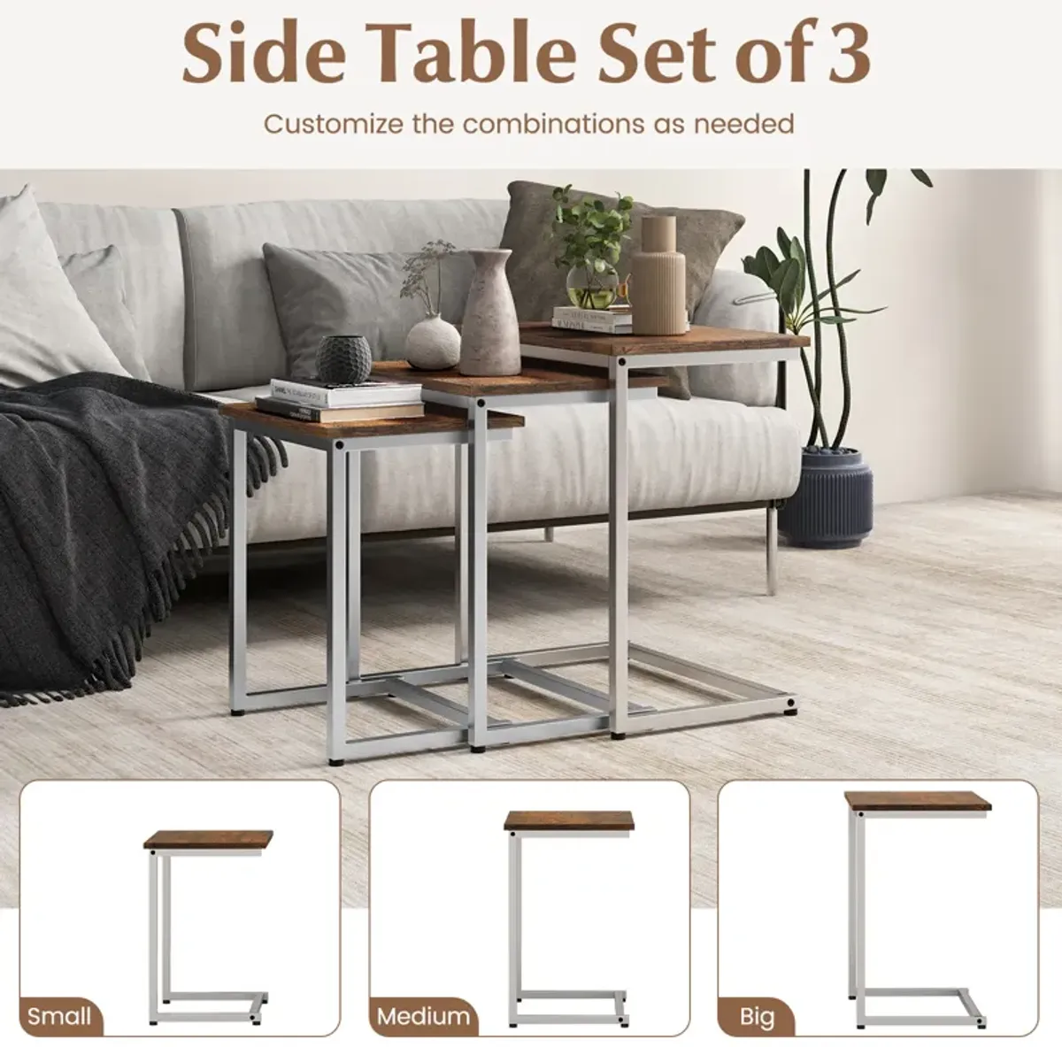 3 Pieces Multifunctional Coffee End Table Set