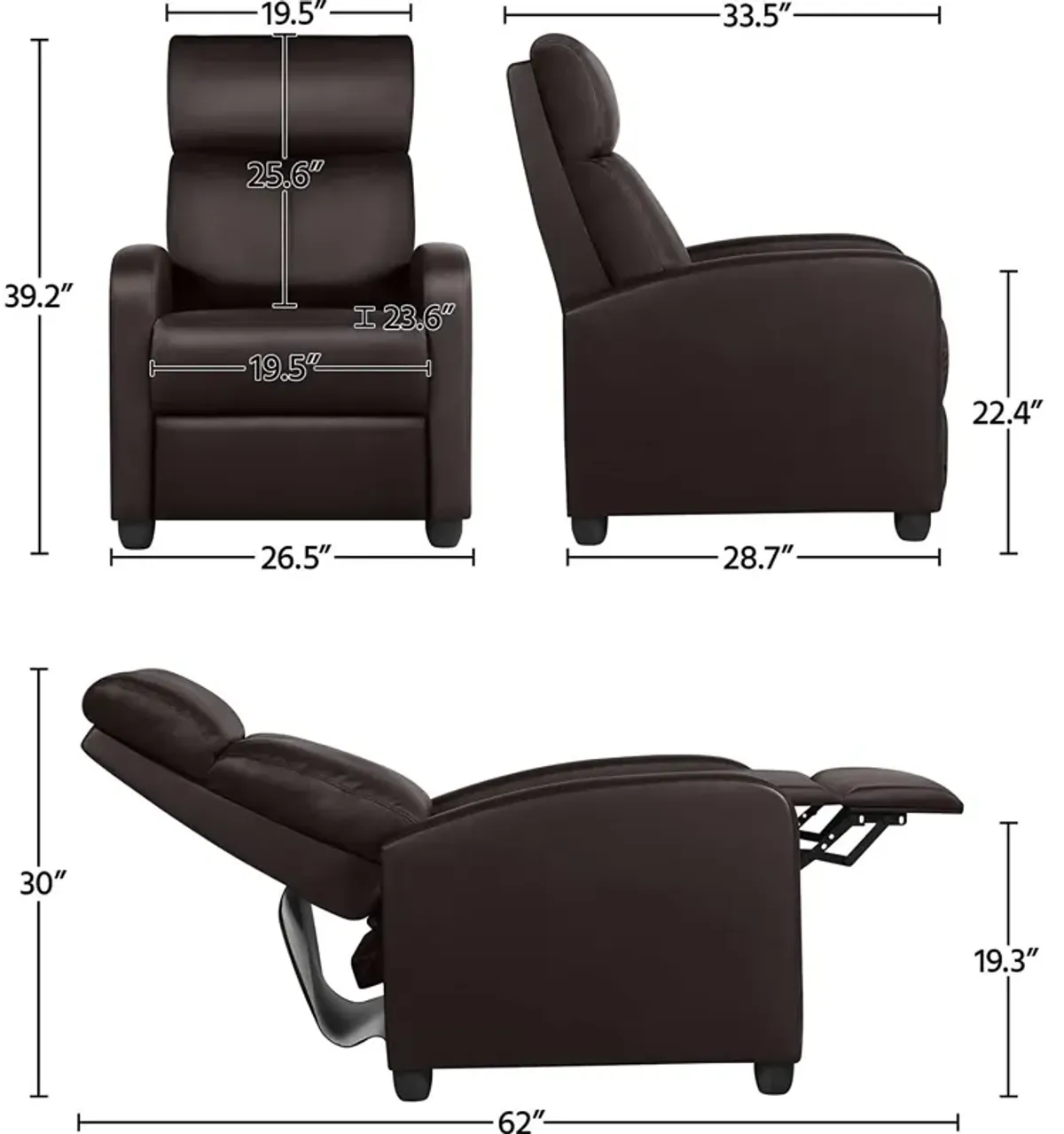 High Density Faux Leather Push Back Recliner Chair