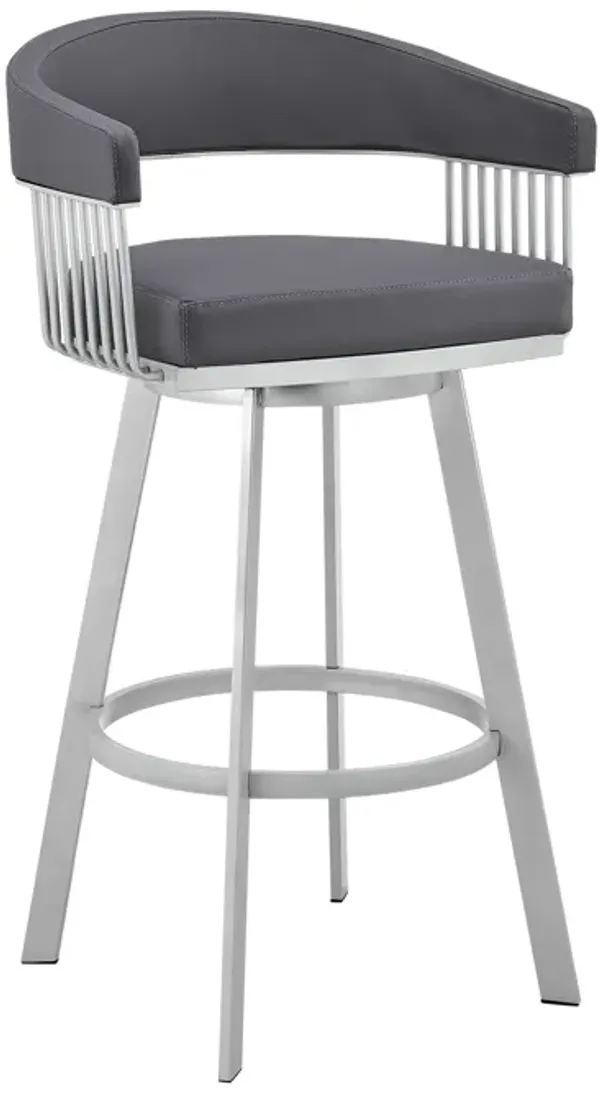 Chelsea  Counter Height Swivel Bar Stool in Black Finish and Gray Faux Leather