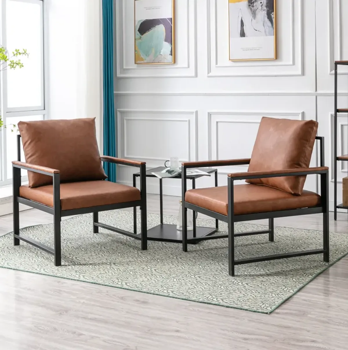 Merax Modern PU Leather Metal Frame Accent Chair