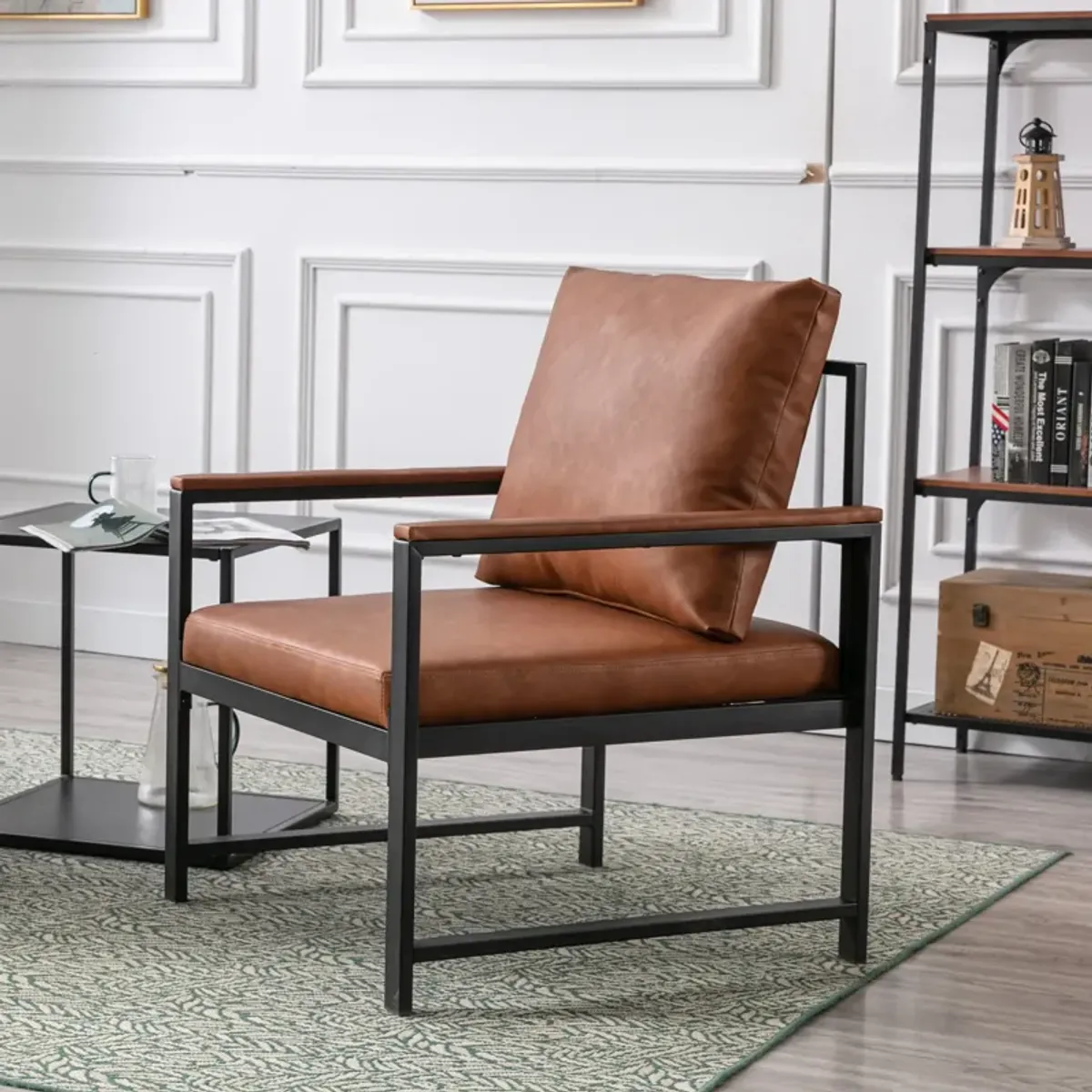 Merax Modern PU Leather Metal Frame Accent Chair