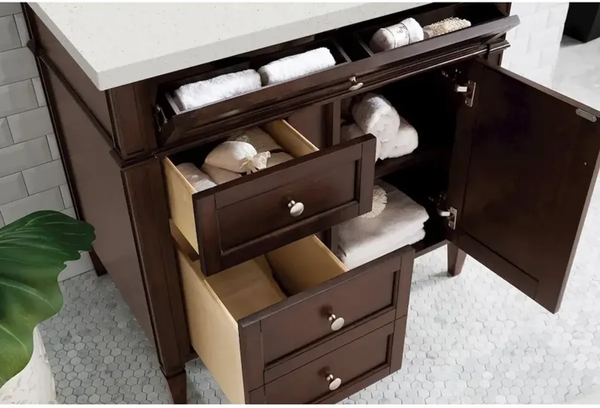 James Martin Vanities 36 Single Vanity, Burnished Mahogany w/ 3 CM Lime Delight Quartz Top